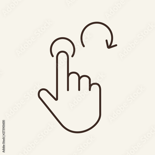 Finger touching screen and rotation arrow line icon. Web app, smartphone, hand gesture. Touchscreen concept. Vector illustration can be used for topics like interface, mobile phone, technologies