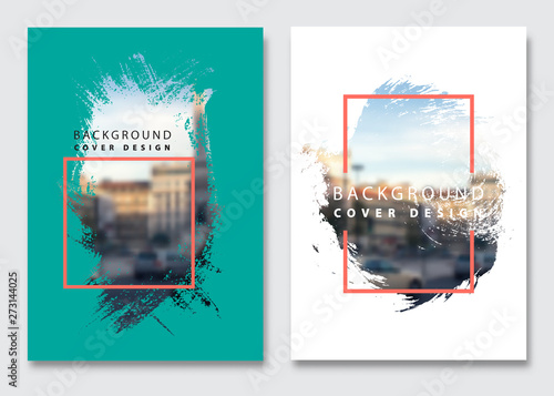Vector paint brush clipping masks for flyer, presentation, brochure, banner, poster design. City blur background.
