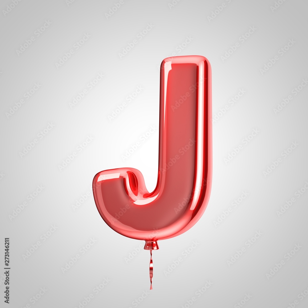 Shiny metallic red balloon letter J uppercase isolated on white background Shiny metallic red balloon letter J uppercase isolated on white background