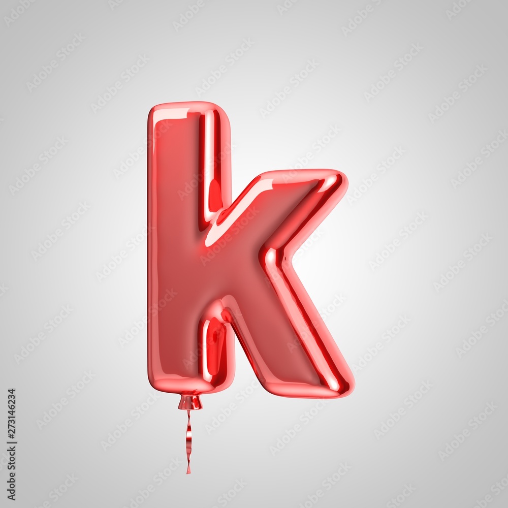 Shiny metallic red balloon letter K lowercase isolated on white background Shiny metallic red balloon letter K lowercase isolated on white background