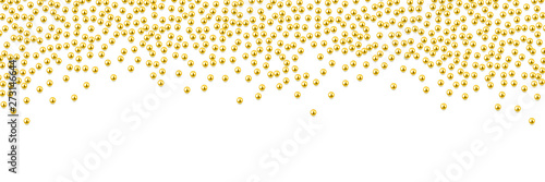 Decorative frame composition with shiny realistic gold beads, jewelry, vector illustration background