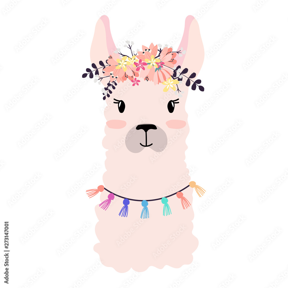 Llama illustration, cute hand drawn elements and design for nursery design, poster, birthday greeting card Llama illustration, cute hand drawn elements and design for nursery design, poster, birthday greeting card