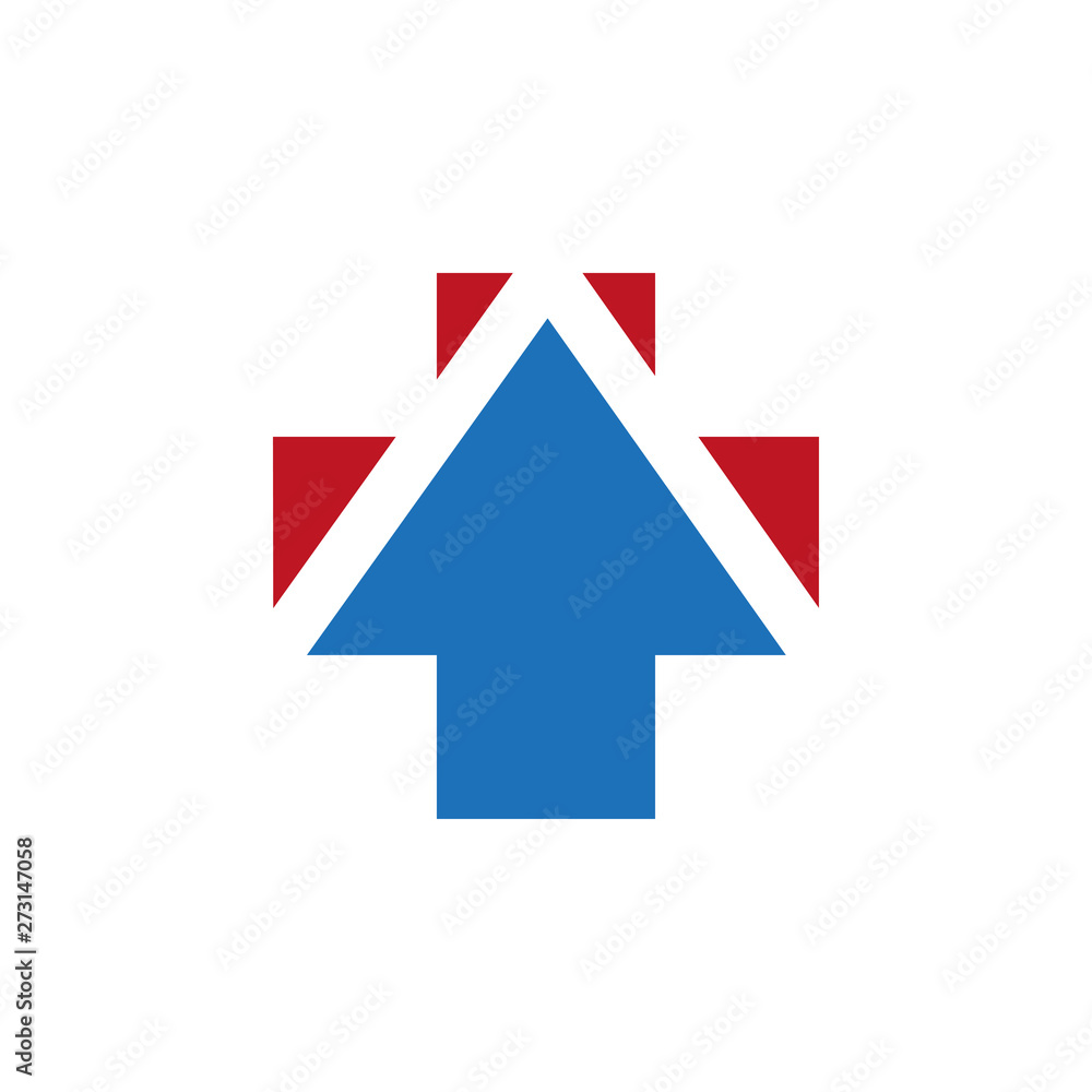 Cross and arrow icon in flat style. Vector illustration on white background.
