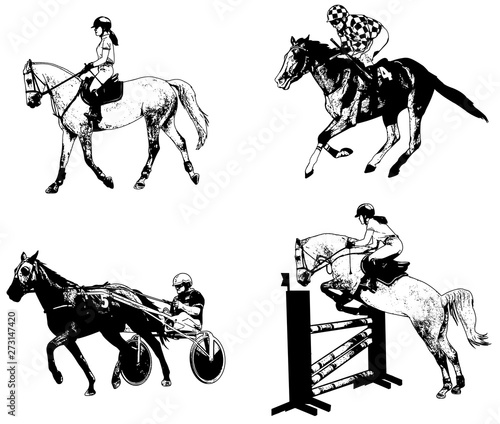 equestrian sports set, sketch illustration