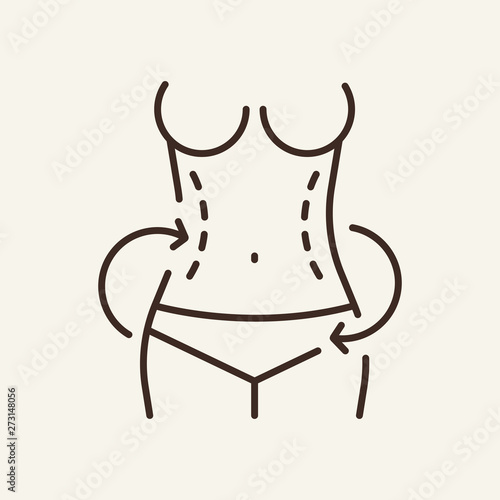 Body correction line icon. Woman, female body, dotted lines. Beauty care concept. Vector illustration can be used for topics like massage, liposuction, plastic surgery