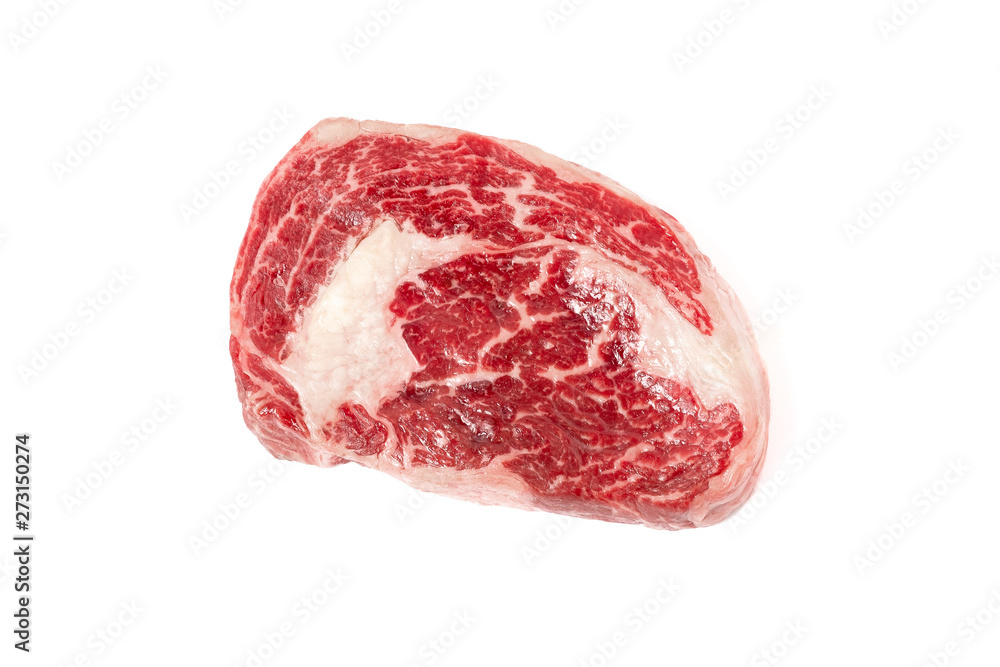 Fototapeta premium Raw rib eye steak marbled beef isolated on white background