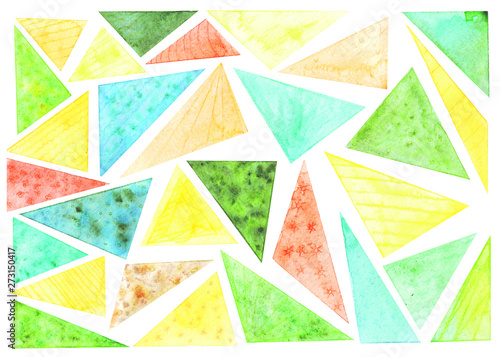 Watercolor colorfull traingles pattern on white background photo