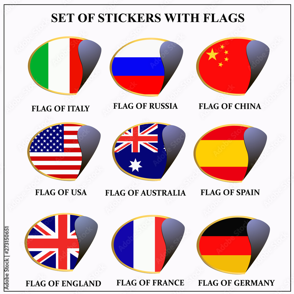 Bright set of stickers with flags. Colorful illustration with flags of the world for web design. Illustration. Bright set of stickers with flags. Colorful illustration with flags of the world for web design. Illustration.