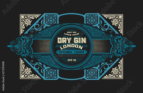 Gin label with floral ornaments