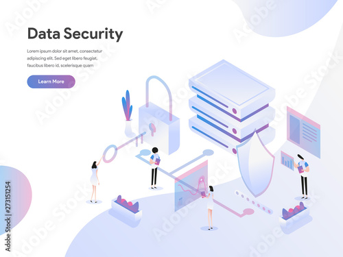 Landing page template of Data Security Isometric Illustration Concept. Flat design concept of web page design for website and mobile website.Vector illustration