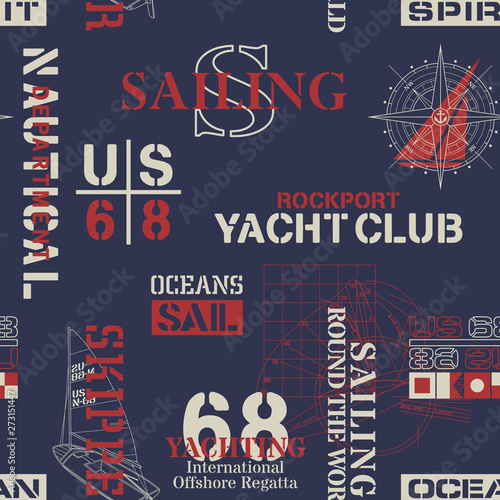 Nautical  marine sailing elements wallpaper vector seamless pattern 