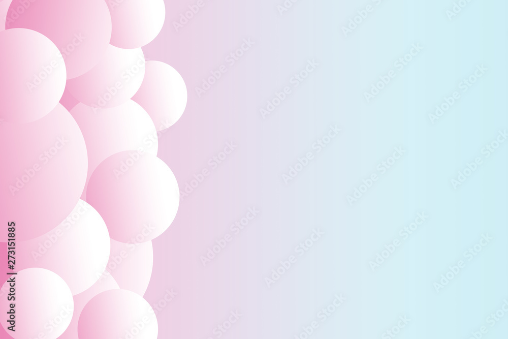 Pink bubble on pastel background.Pink ball on pink and light blue background.Pastel template design space for add artwork and message. Illustration