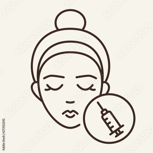 Mesotherapy line icon. Female face, beauty injection, syringe. Beauty care concept. Vector illustration can be used for topics like cosmetology, clinic, aesthetic