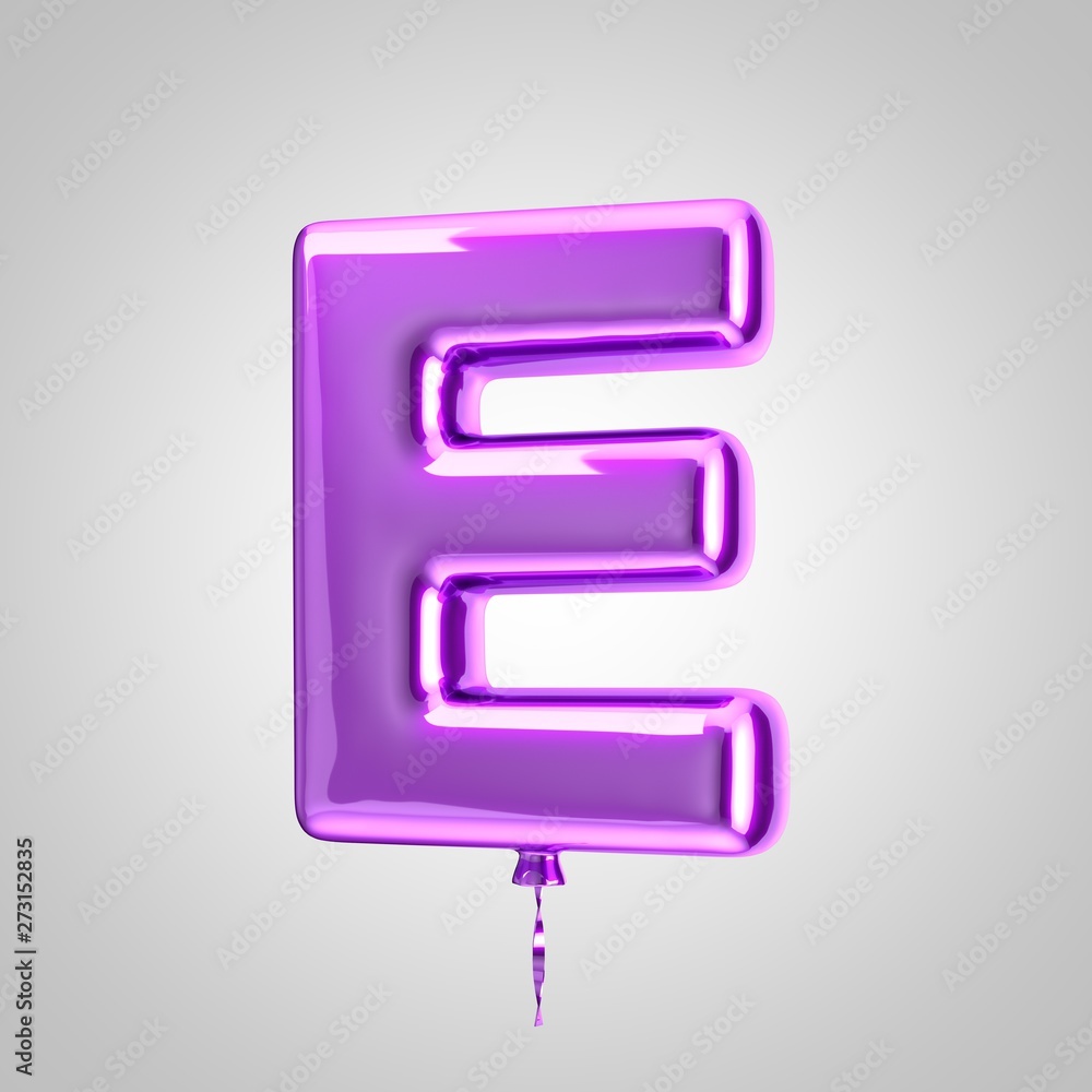 Shiny metallic violet balloon letter E uppercase isolated on white background Shiny metallic violet balloon letter E uppercase isolated on white background