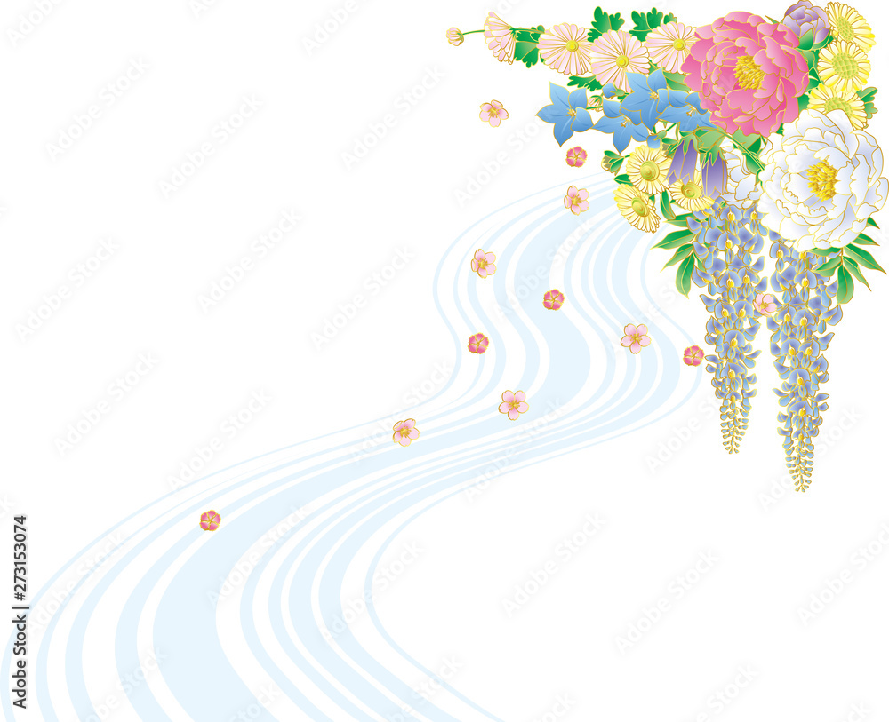 和風の花と流水 背景素材 Stock Vector Adobe Stock