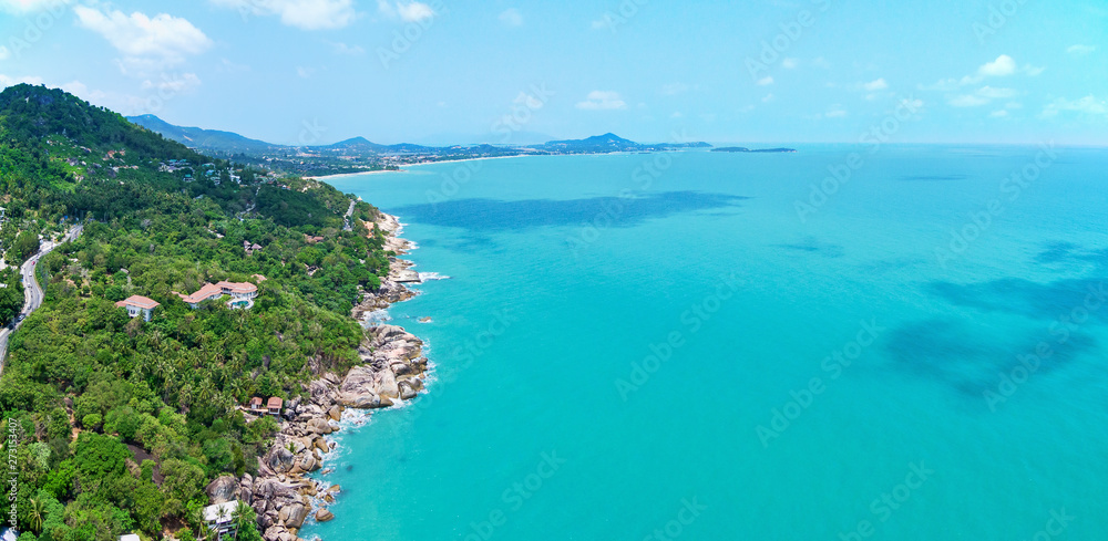 Aerial view of Ko Samui shore and Gulf of Thailand