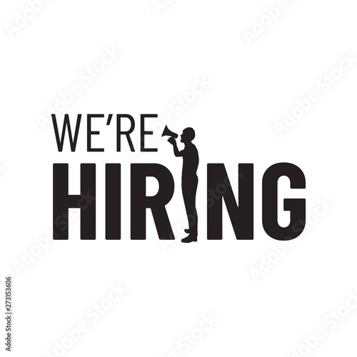 We are hiring design poster with man and  megaphone.Open vacancy design template. Join our team