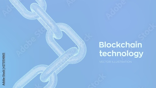 Block chain. Crypto currency. Hyperlink chain. Blockchain concept. 3D wireframe chain with digital code. Chain link with binary code. Editable cryptocurrency template. Stock vector illustration.