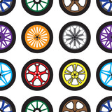 Seamless pattern with different wheels on white