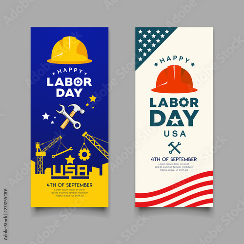 Happy Labor day Engineer cap with wrench, hammer vector and building construction vertical banners collections design background. illustration