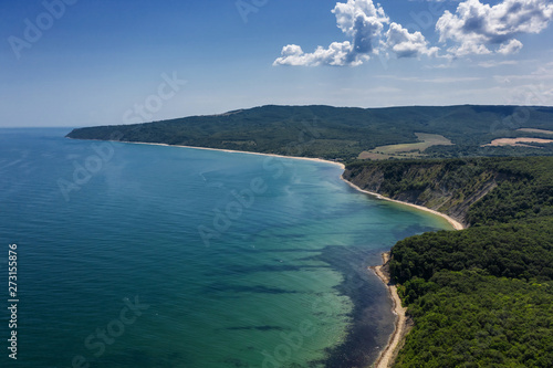 View of drone to the beautiful coastline of Black Sea. Obzor, Bulgaria