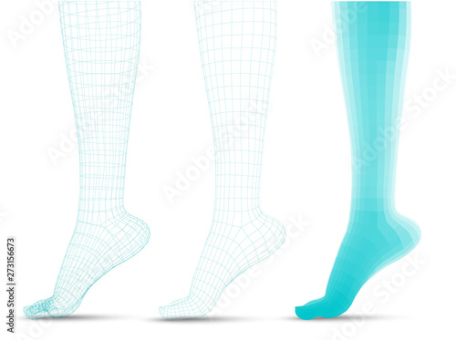 set of vector female legs. 3d illustration of lifting the leg. health and choice of shoes