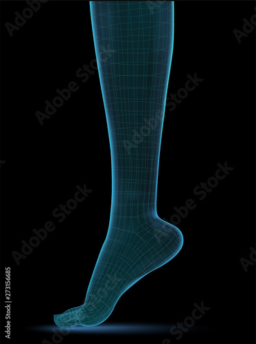vector human foot. blue contour and red spots of pain. ready element for medicine and orthopedics