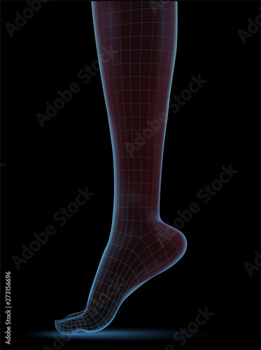 vector human foot. blue contour and red spots of pain. ready element for medicine and orthopedics