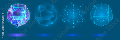 vector crystal. power and energy of the elements. blue, violet, neon glow. photo