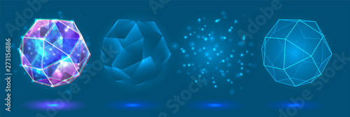 vector crystal. power and energy of the elements. blue, violet, neon glow.
