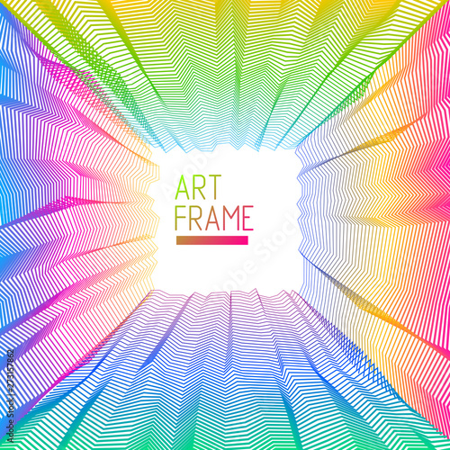 Abstract linear textured vector art background for design, psycho hypnotic futuristic 3d space inside the box or room. Fantastic psychedelic trendy modern op art, optical dimensional illusion.