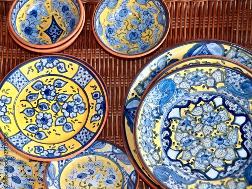 Typical crockery in bright colors from Portugal