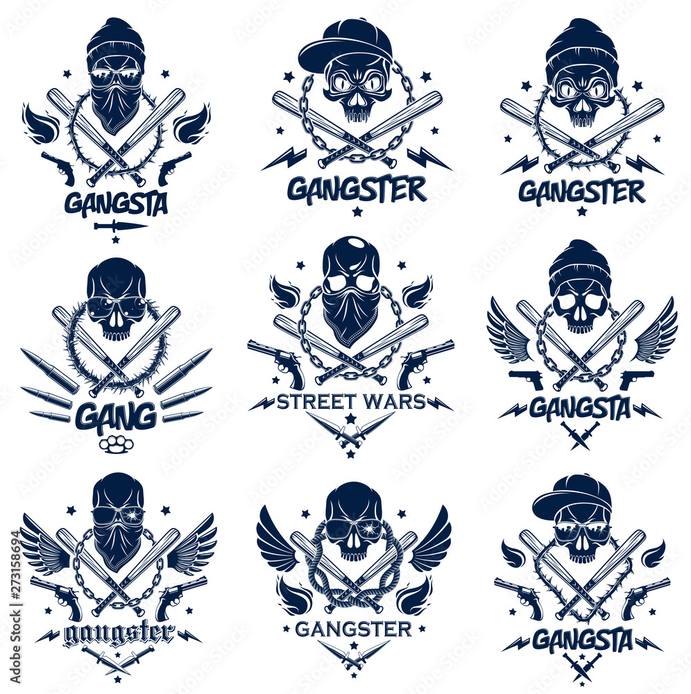Criminal tattoo ,gang emblem or logo with aggressive skull baseball