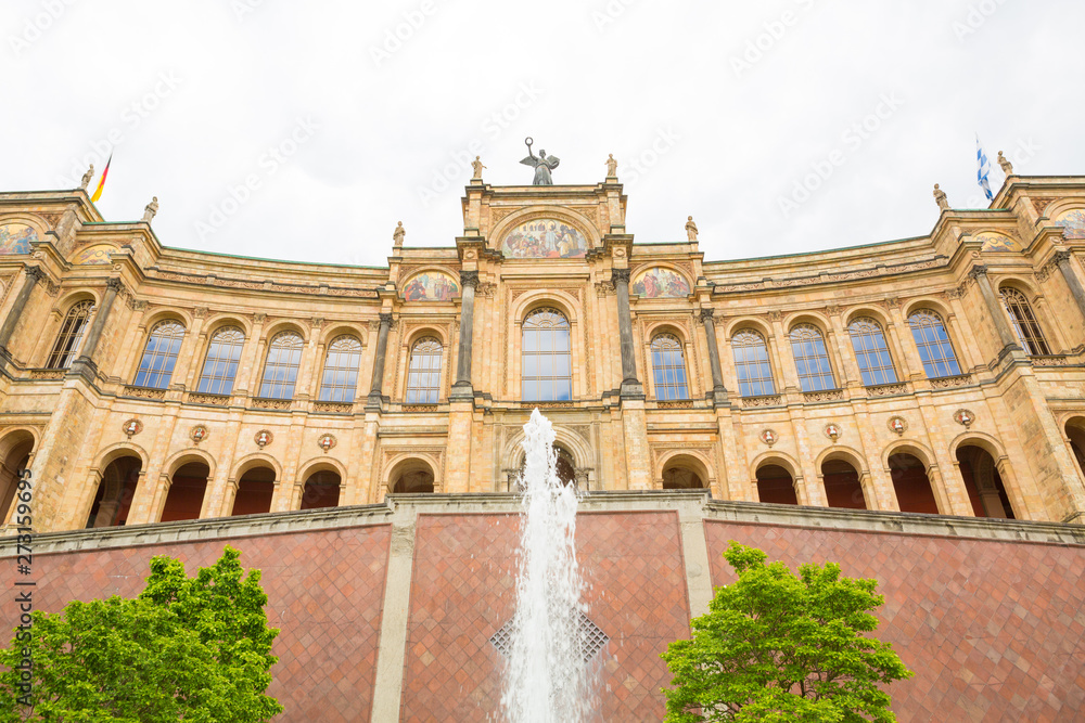 Maximilian Museum Facade in Munich, Germany and Old State Parliament.