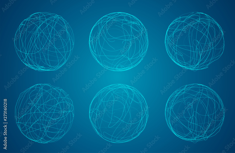 abstract vector sphere of lines and curves. set abstract vector sphere of lines and curves. set