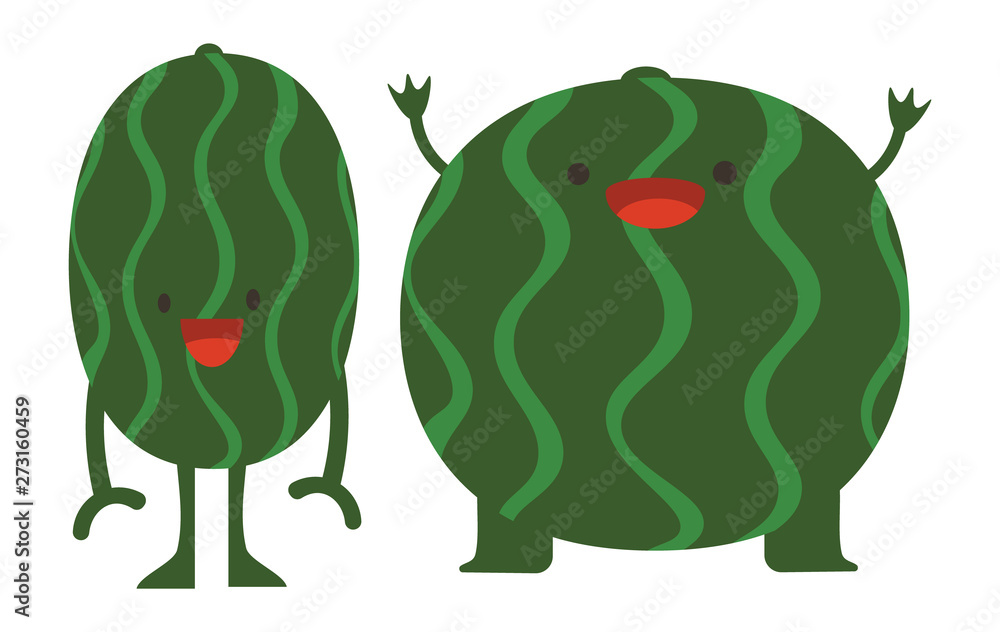 Print cartoon doodles summer color set citrus fruit flat watermelon monsters happy Print cartoon doodles summer color set citrus fruit flat watermelon monsters happy