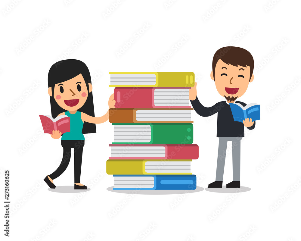 Vector cartoon people and books for design. Vector cartoon people and books for design.