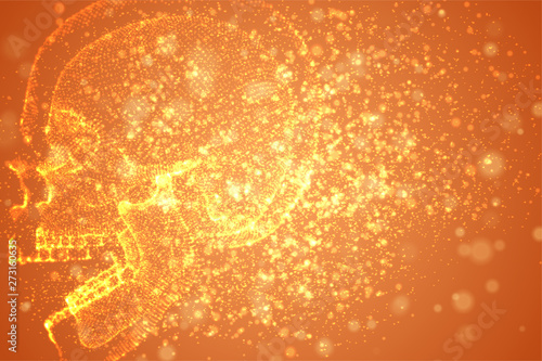 Abstract vector background with particles in the form of a human skull. orange decay