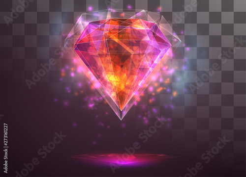 vector crystal. power and energy of the elements. blue, violet, neon glow.
