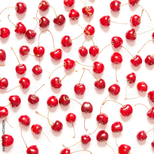 Pattern with cherry. Cherry on the white background. - Image