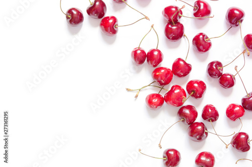 Creative fresh cherry pattern background with copy space. Food concept. Top view. - Image