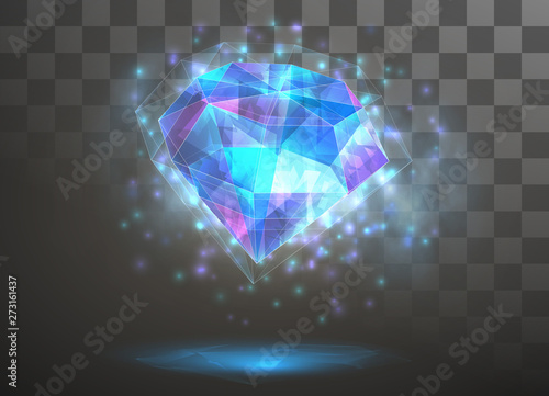 vector crystal. power and energy of the elements. blue, violet, neon glow.