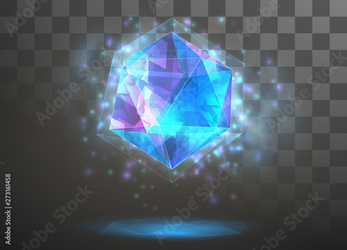 vector crystal. power and energy of the elements. blue, violet, neon glow.