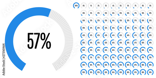 Set of circular sector percentage diagrams (meters) from 0 to 100 ready-to-use for web design, user interface (UI) or infographic - indicator with blue