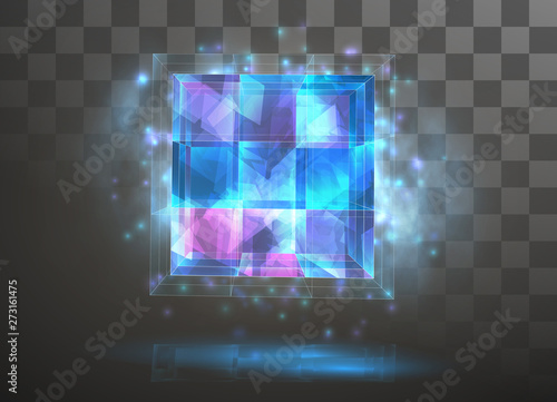 vector crystal. power and energy of the elements. blue, violet, neon glow. photo