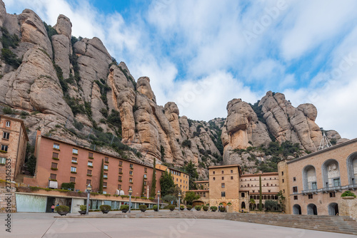 MONSERRAT, SPAIN - FEBRUARY 20, 2019: Santa Maria de Montserrat Abbey in Monistrol de Montserrat, Catalonia.