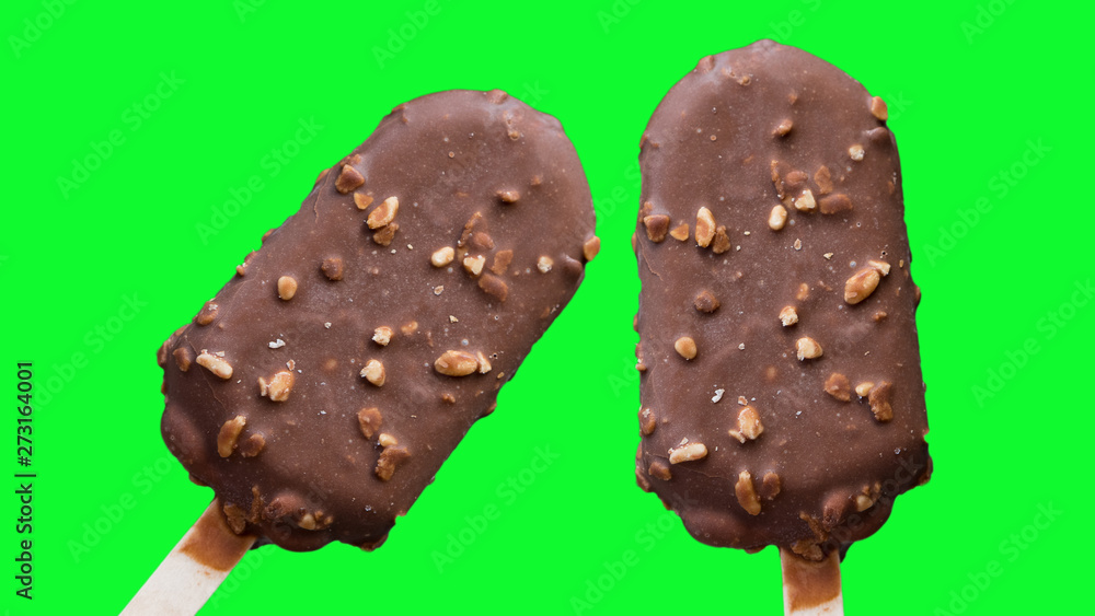 Chocolate ice cream with a green background