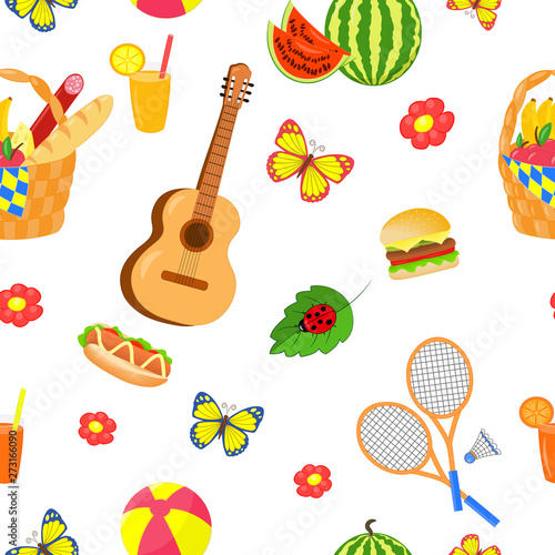 Fototapeta Naklejka Na Ścianę i Meble -  Seamless pattern with picnic set