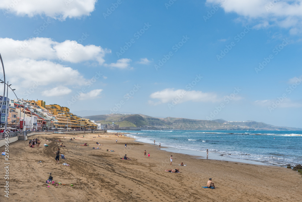 View of the beach Playa Las Canteras, Las Palmas de Gran Canaria, Spain.