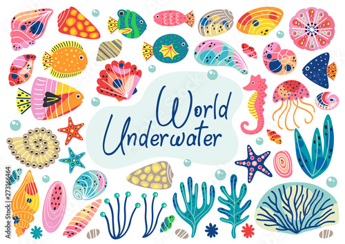 set of isolated underwater elements - vector illustration, eps